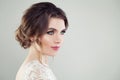 Beautiful female face. Young perfect woman with makeup and bridal hairdo, portrait Royalty Free Stock Photo