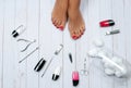 Beautiful female feet at spa salon on pedicure procedure Royalty Free Stock Photo