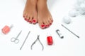 Beautiful female feet at spa salon on pedicure procedure Royalty Free Stock Photo