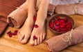 Beautiful female feet, spa salon, pedicure procedure Royalty Free Stock Photo