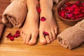 Beautiful female feet, spa salon, pedicure procedure Royalty Free Stock Photo