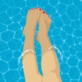 Beautiful female foot in swimming pool background