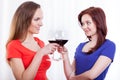 Beautiful female friends raising glasses of red wine Royalty Free Stock Photo