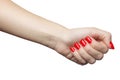 Beautiful female hand with red manicure and nail. woman`s fist Royalty Free Stock Photo