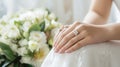Hands of the bride with wedding nail design