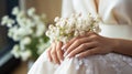 Hands of the bride with wedding nail design Royalty Free Stock Photo