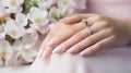 Hands of the bride with wedding nail design Royalty Free Stock Photo