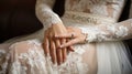 Hands of the bride with wedding nail design Royalty Free Stock Photo