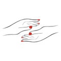 Beautiful female hands with manicure. Woman& x27;s handshake. Logotyp