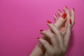 Beautiful female hands with red manicure and nail isolated Royalty Free Stock Photo