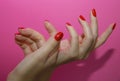 Beautiful female hands with red manicure and nail isolated Royalty Free Stock Photo