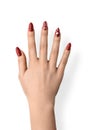 Beautiful female hands with romantic red manicure nails Royalty Free Stock Photo