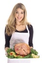 Beautiful female with honey baked ham Royalty Free Stock Photo