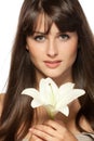 Beautiful female with lily flower Royalty Free Stock Photo