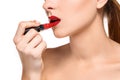 Beautiful female lips with make-up and pomade Royalty Free Stock Photo