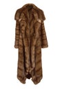 Beautiful female long brown fur coat, from natural mink fur isolated on white