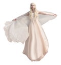 Beautiful female model portraying an angel with a floaty cape on both a white and a transparent background.