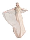 Beautiful female model portraying an angel with a floaty cape on both a white and a transparent background.