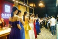 Beautiful female models show gold jewelry at the Shenzhen International Jewelry Show