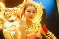 Beautiful female models show gold jewelry at the Shenzhen International Jewelry Show