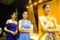 Beautiful female models show gold jewelry at the Shenzhen International Jewelry Show