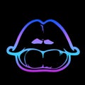 Female plump black lips on neon gradient background