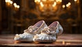 a beautiful female\'s ballet shoes on stage podium