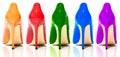 Female shiny colored stilettos on a white background