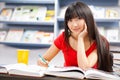 Beautiful female student in a library Royalty Free Stock Photo