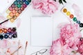 Beautiful feminine flatlay mockup with notebook, stationery supplies