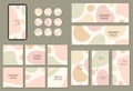 Beautiful feminine set of square, vertical, horizontal and circle social media templates with abstract organic shapes