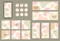 Beautiful feminine set of square, vertical, horizontal and circle social media templates with abstract organic shapes