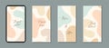 Beautiful feminine set of vertical social media post templates with minimal abstract organic shapes composition