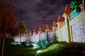 A beautiful fence of a amusement park at night