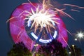 Beautiful Ferris Wheel and fireworks at night TX Royalty Free Stock Photo