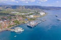 Beautiful ferry boats anchoring on Ketapang Harbor