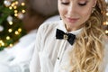 Beautiful festive accessories for the holidays, a girl with a butterfly on her shirt, holiday dresses Royalty Free Stock Photo