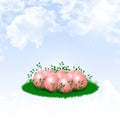 Beautiful festive background. Easter eggs in the blue sky. Royalty Free Stock Photo