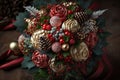 beautiful festive christmas flowers bouquet like as candies with decoratives and berries Royalty Free Stock Photo