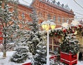 Beautiful Festive Christmas and New Year trees decorations on Manezhnaya Square in Moscow Royalty Free Stock Photo