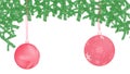 Beautiful festive Christmas postcard with New Year round pink balls, Christmas decorations with snowflake patterns Royalty Free Stock Photo