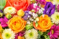 Beautiful festive flowers bouquet with chrysanthemum and orange