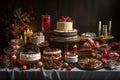 beautiful and festive holiday dessert table, with a variety of sweet treats to choose from