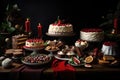 beautiful and festive holiday dessert table, with a variety of sweet treats to choose from