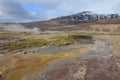 A field with hot springs steaming in Iceland Royalty Free Stock Photo