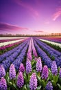 beautiful field of Hyacinths with purple sky copy space background Royalty Free Stock Photo