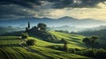 beautiful fields, Peaceful landscapes, countryside, --ar 16:9 --stylize 750 --v 5.2 , AI generate Royalty Free Stock Photo