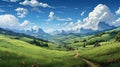 beautiful fields, Peaceful landscapes, countryside, --ar 16:9 --stylize 750 --v 5.2 , AI generate Royalty Free Stock Photo