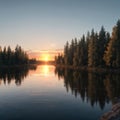 Beautiful finnish lake at sunset made with Generative AI