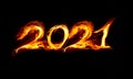 Beautiful fire numbers 2021 on a black background Royalty Free Stock Photo